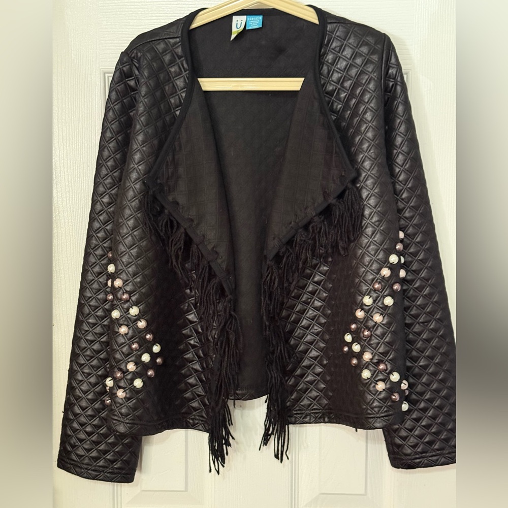 Blu by Blu Black Quilted Open Front Jacket Sz 12